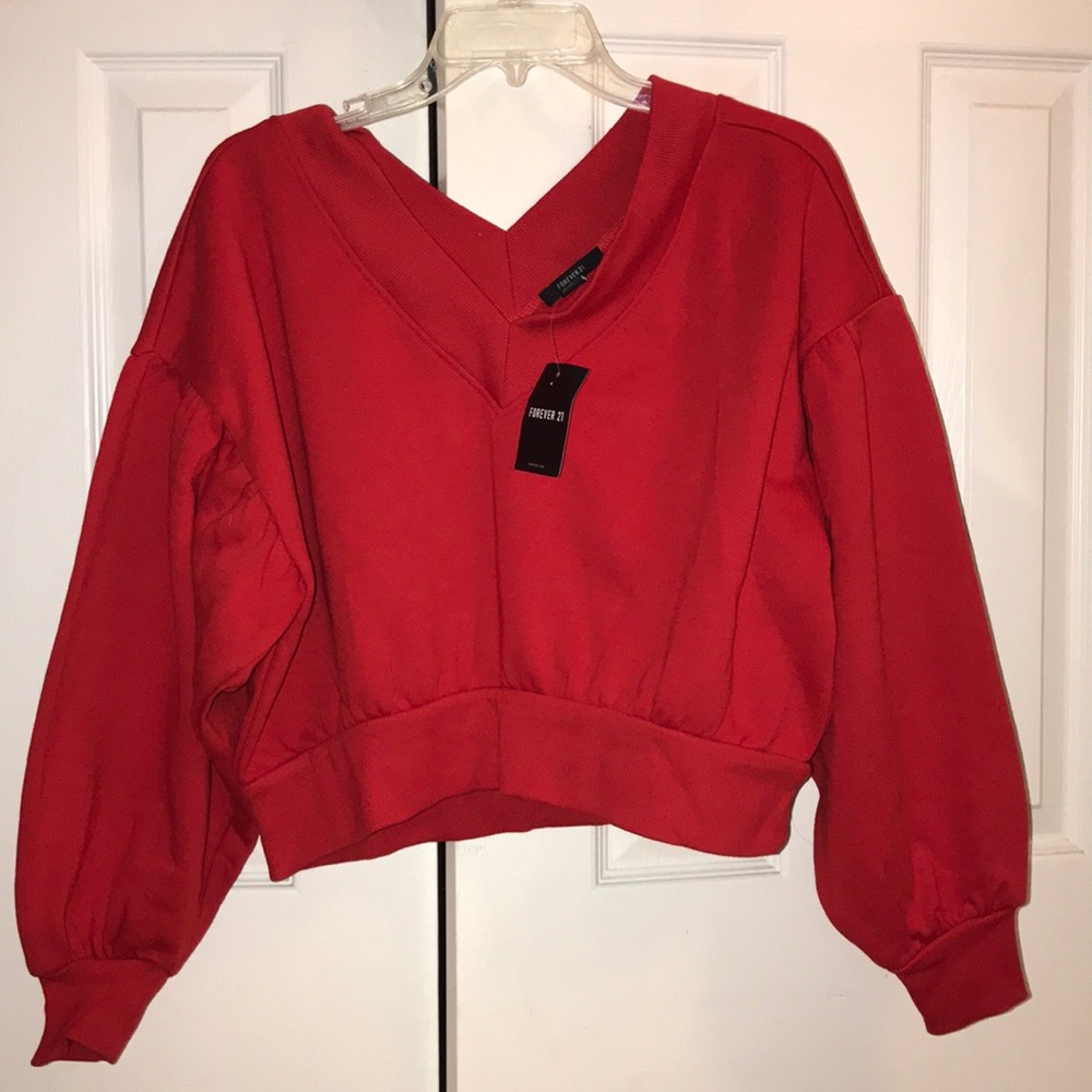 Forever 21 Cropped Vneck balloon sleeve Sweatshirt